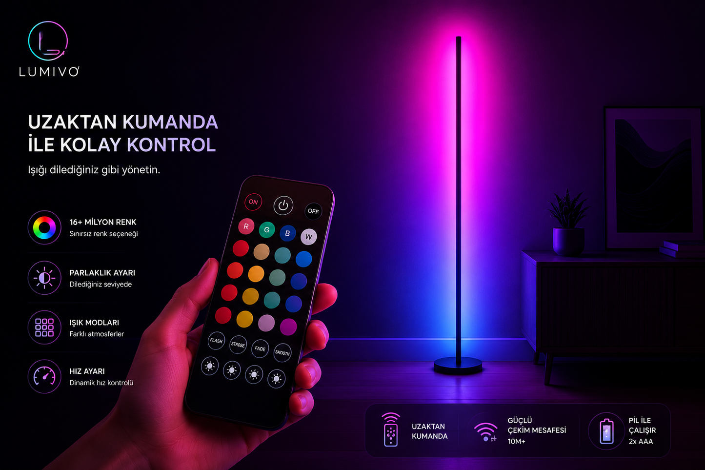 Lumivo RGB Akıllı Ambiyans Lambader 150 CM | 16 Milyon Renk